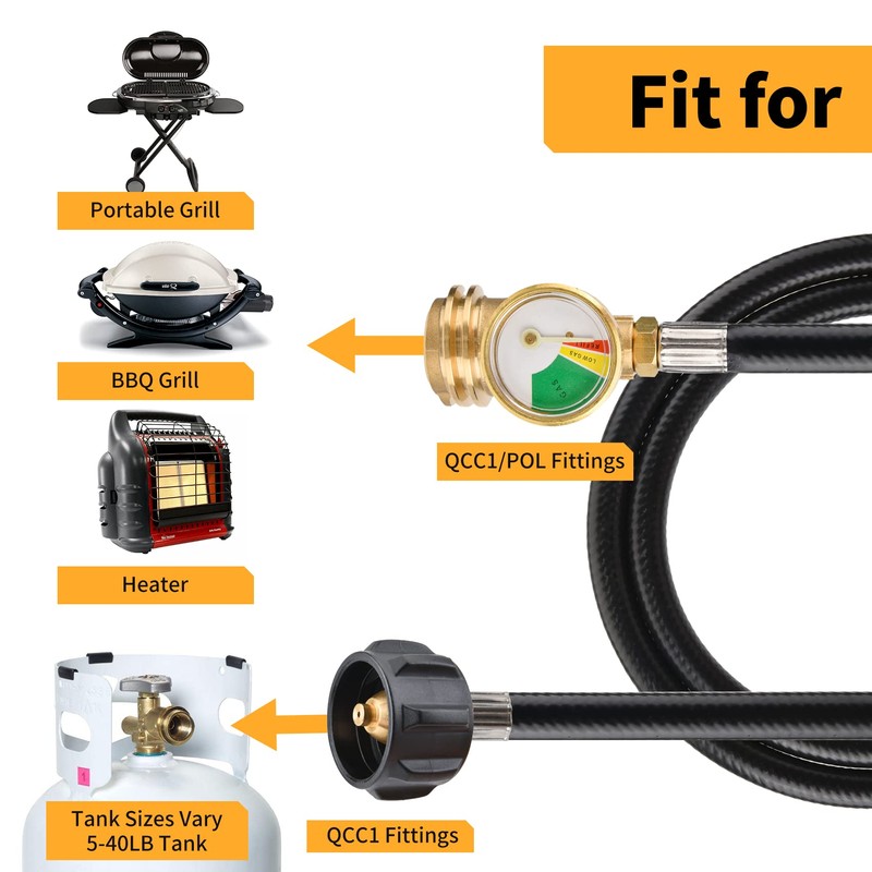 Onlyflame 12 FT Propane Extension Hose with Gauge - Propane