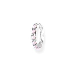 THOMAS SABO Ladies Single Hoop Earrings 925 Sterling Silver 15mm Diameter with Pink Stones CR664-166-7, Sterling Silver, Cubic Zirconia