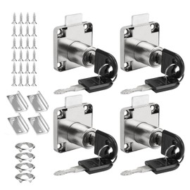 LightBeacon Pack of 4 Cabinet Lock with Key, 22 mm Security Cabinet Lock, Stainless Steel Drawer Lock for Cupboards, Drawers, Desk, Silver
