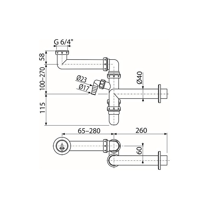 Alcaplast A872P Space Saving Siphon, White