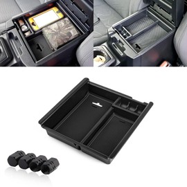 Xotic Tech Compatible with Toyota Tacoma 2016-2023 Center Console Organizer Armrest Box Secondary Storage Coin Holder Insert Tray w/Black Non-Slip Mats + Tire Valve Stem Caps
