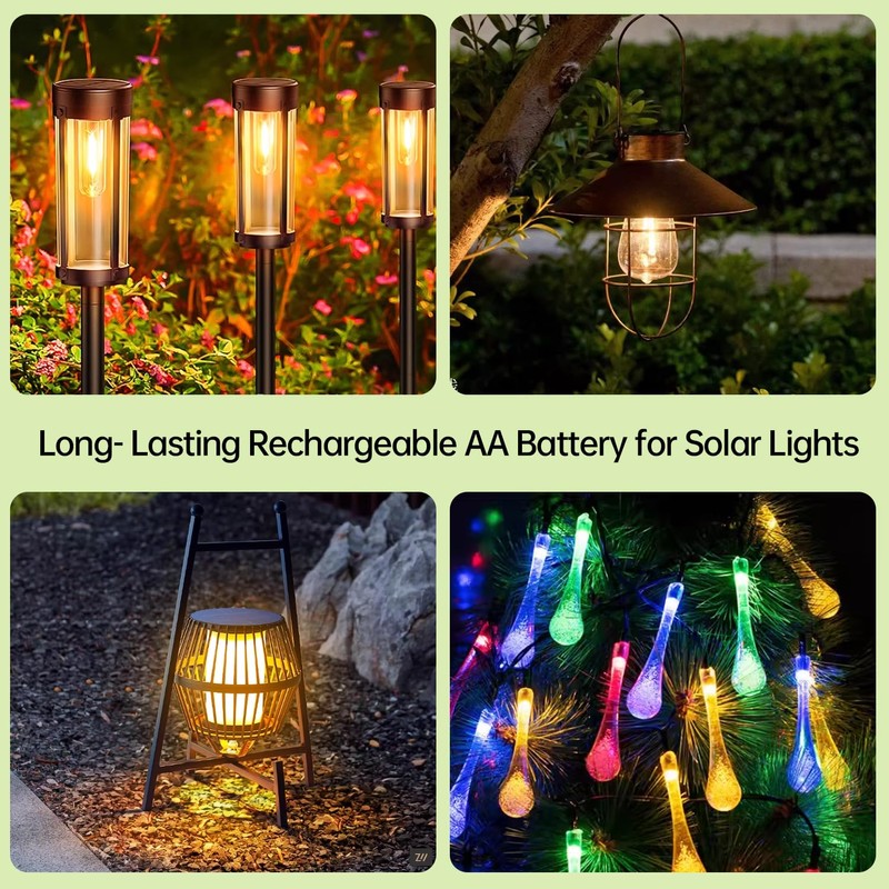Kruta Rechargeable AA Battery for Outdoor Solar Lights, 12 Pack