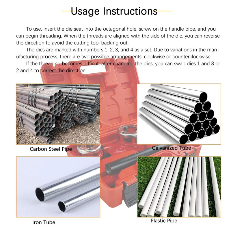 YuYBrightmi BSPT Pipe Threader Ratchet Kit, Manual Pipe Threading Tool