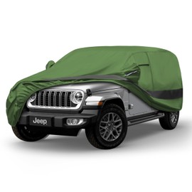 Jurmon Heavy Duty Outdoor Car Cover Compatible with 2007-2026 Jeep Wrangler 4 Door,Waterproof All Weather for Automobiles, Outdoor Full Cover Rain Sun UV Protection with Zipper Cotton
