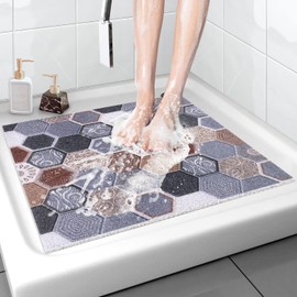Safety Shower Mat, Non-Slip, 60 x 60 cm, Soft Comfort Bath Mat with Drainage Holes, PVC Loofah Massage Shower Mats for Wet Areas, Quick Drying