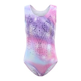 Cucudy Gymnastics Leotards For Girls White/Yellow/Blue/Green/Purple/Rosy/Rainbow Gradient Color Sparkle Sleeveless Leotard Dancing Ballet Gymnastics Athletic For Little Girl 5-12 Years
