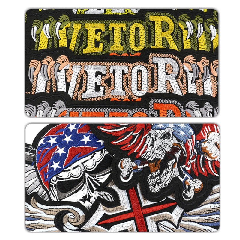 Large Embroidered Patch Biker Skull American Custom Iron On Back