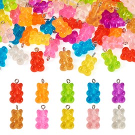 Bestewelry 60pcs Luminous Resin Pendants Cute Gummy Bear Charms Glow in the Dark Cartoon Bear Charms for Necklace Jewellery Making Keychain Crafts