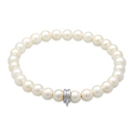 Women's Freshwater Pearl Bracelet (6 mm) Bracelet with Charm Carrier Made of 925 Sterling Silver, Charm Bracelet Silver with Beads, Bracelet for Women, Length 16-19 cm, Sterling Silver, Pearl