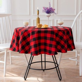 BCKAKQA Round Tablecloth Red and Black Christmas Table Cloth Small Cotton Linen Fabric Dust-proof Washable Table Cover for Christmas New Year Tabletop Decor (Checked,120cm/47inch)