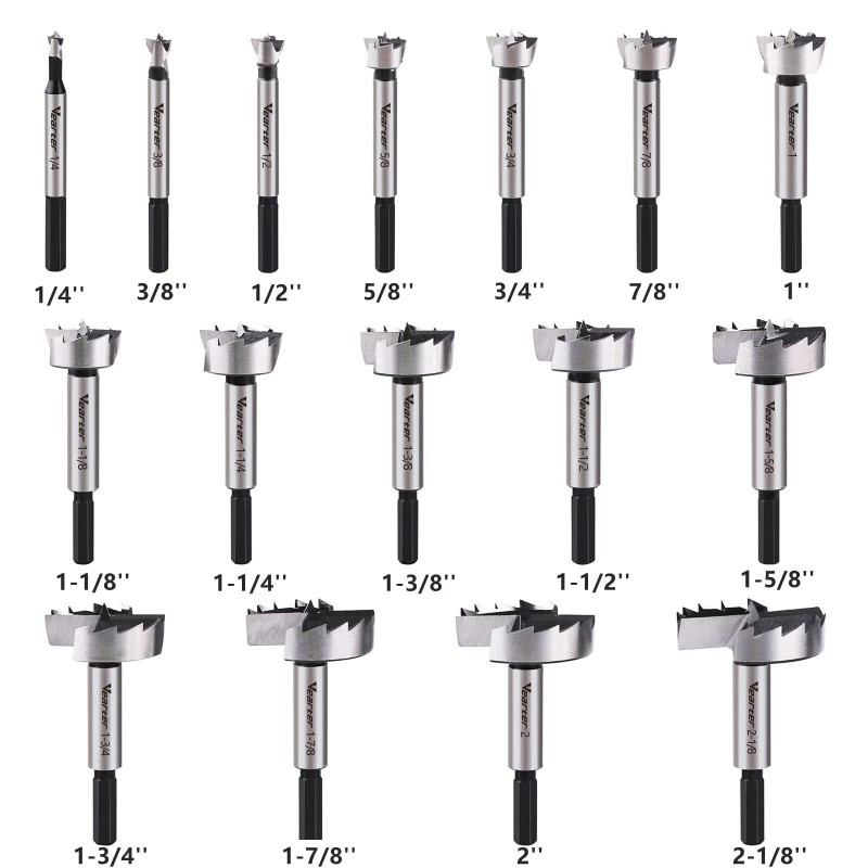 Vearter 16PCS 1/4in -2-1/8in HCS Forstner Bit Set Woodworking Cutter