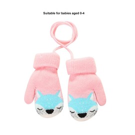 ISAKEN Gloves Toddler Mittens Thickened Knitted Gloves Cartoon Mittens Neck Gloves Thick Double Knitted Gloves with Lanyard Knitted Gloves for 1-4 Years Boys Girls, 003