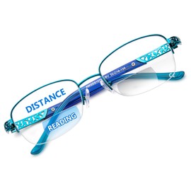 DEHOTRE Bifocal Reading Glasses for Women Clear Zero Top Half Metal Rim Blue Light Blocking Computer Readers Soft Nose Pad Blue 2.00
