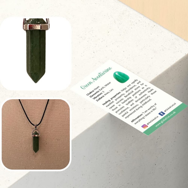 VIE VIE Double Point Pencil Pendant, Black String (Green Aventurine)