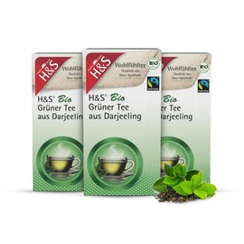 H&S Organic Green Tea from Darjeeling, 3 x 20 Bags (2.0 g each): 100% Organic Fair Trade Green Tea from Darjeeling, Pack of 3