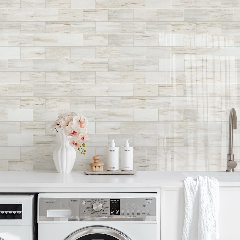 Vamos Tile 100-Piece Glossy Wooden Marble Grain Peel and Stick