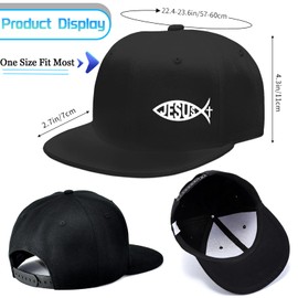 Christian Hats Jesus Fish Hat for Men Snapback Hats for Men Flat Bill Brim Hats Cross Hats for Men Fitted Black Baseball Cap for Men Cool Hat for Men Boy Adjustable Workout Gym Hat Trucker Accessories