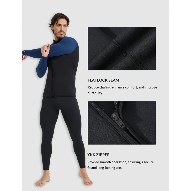 Lemorecn Wetsuit Top Men 3mm Neoprene Wetsuits Jacket Long Sleeve
