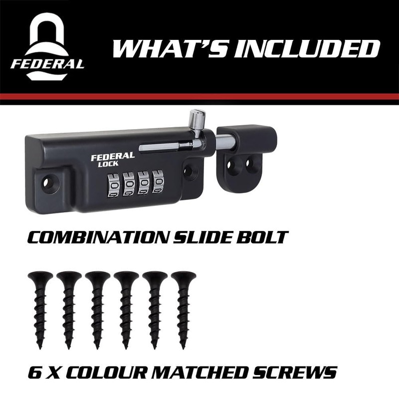 Federal Lock Combination Locking Bolt, Heavy Duty Sliding Lock with