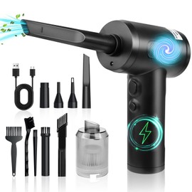 Aire Comprimido, 2 en 1 Pistola de Aire Recargable, 50000RPM Soplador y Aspirador Inalambrica, Plumero Electrico para Limpiar PC, Kit de Evoduster Turbina Portatil con Boquillas y Cepillos