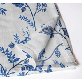 Vargottam Elegant Blue Floral on White Cotton Muslin Napkins - Set of 12, 20x20 Inches, Luxurious Self-Check Texture, Perfect for Upscale Dining, Weddings, and Events - Machine Washable