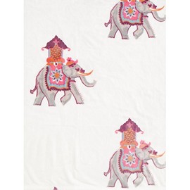 Envogue Plush Fleece Throw Blanket Decorated Elephants Plum Pink Gray on Cream / Off-White, Saveh