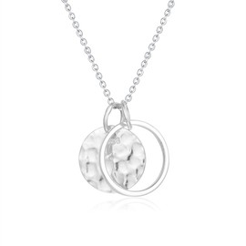 Wellme Sterling Silver Hammered Disc Karma Circle Pendant with 18'' Necklace Chain Fine Jewelry (Karma Circle Rolo Chain)