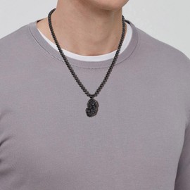 COAI 108 Mala Beads Black Obsidian Necklace for Men Women, Chinese Fengshui Necklace Pixiu Pendant for Men Women