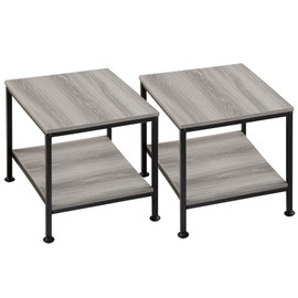 KirKical 20 Inch 2 Tiers End Table with Metal Frame,Rustic Grey Nightstands Side Table Sturdy Easy Assembly Modern Style for Living Room Bedroom(Set of 2)
