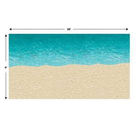 Beistle Printed Plastic Ocean & Sandy Beach Photo Backdrop Summer Tropical Photography Background for Luau Party, 4' x 30', Blue/Sand