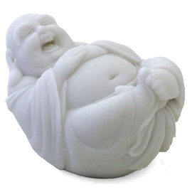 Top Collection 3.75 Inch Small Joyful Happy Buddha Decorative Figurine White Marble Finish