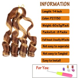 EFFGOCO Short French Curl Braiding Hair 14Inch Brown Light Blonde Spanish Curly Braiding Hair Bouncy 8 Packs French Curly Braiding Hair Pre Stretched French Curl Crochet Braids (14Inch, P27/30)