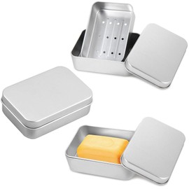 VireEyU Set of 3 Aluminium Soap Boxes with Draining Rack, Moisture-resistant Soap Boxes for Travel & Home, Rustproof, Compact Soap Dishes, Waterproof & Durable