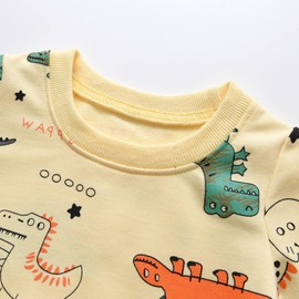 Infant Baby Boys Clothes Set Toddler Long Sleeve Dinosaur Print Pullover Sweatshirt Pant Outfit Set Two-Piece Suit Light Yellow 6-9 Months