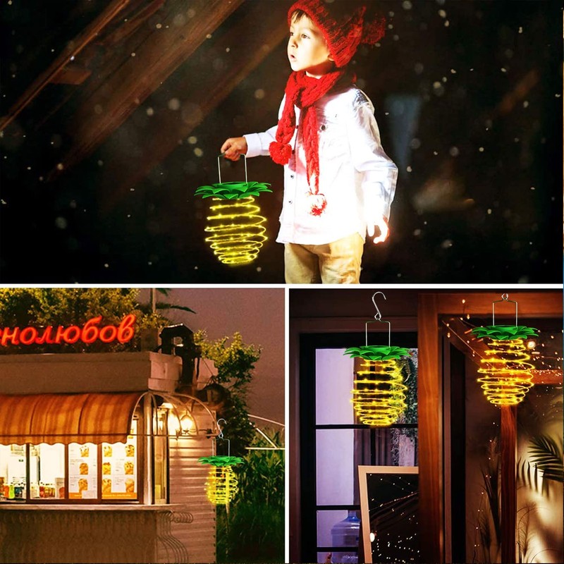 4Pack Solar Pineapple Lights Outdoor,60LED , Waterproof Hanging Pineapple Lanterns,