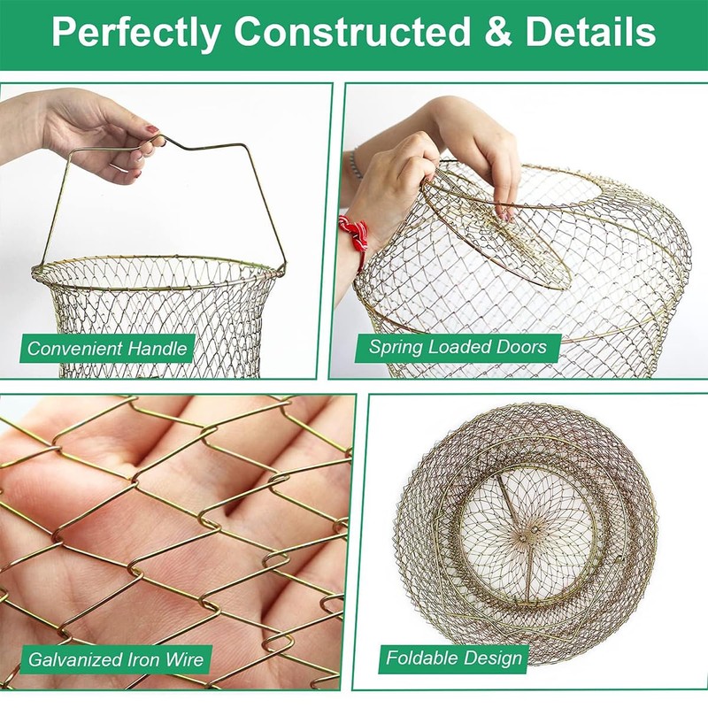 AIMALL Galvanized Fish Cage with Spring Door for Fishing, Portable