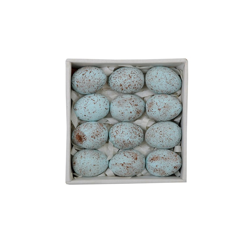 Creative Co-Op Boxed Set of 12 Blue Speckled Ceramic Robin