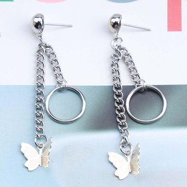 Inilbran Boho Butterfly Drop Dangle Earrings Silver Circle Drop Earrings Long Chain Dangling Earrings Vintage Ball Studs Earrings Jewelry for Women and Girls