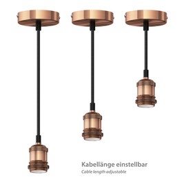 ledscom.de Retro Pendant Light / Pendant Light with Textile Cable / Matte Bronze / 1x E27 Max. 60 W Pack of 2