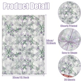 Hjvvr Floral Tissue Paper,20sheets Purple Gift Wrapping Paper,50x35cm Patterned Tissue for Birthday Wedding Party