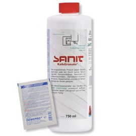 DEWEPRO Set: Sanit Limescale Grenade (3008) – Bottle of 750 ml – Special Descaler on Innovative Raw Material Base, Includes 1 Dewepro® Single Scrubs