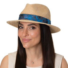 Stetson Vilco Sustainable Traveller Raffia Hat - Natural Coloured Hat - Sustainable Straw Hat with Floral Trim Band - Spring/Summer - Unisex, natural