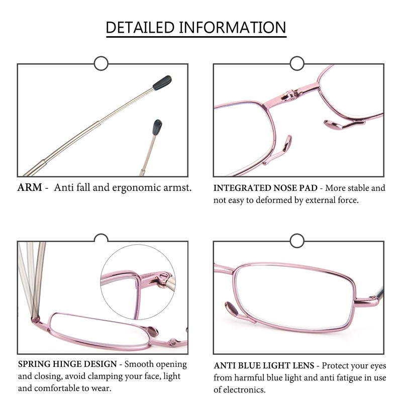 REAVEE 3 Pack Folding Reading Glasses with Keychain Compact Bags
