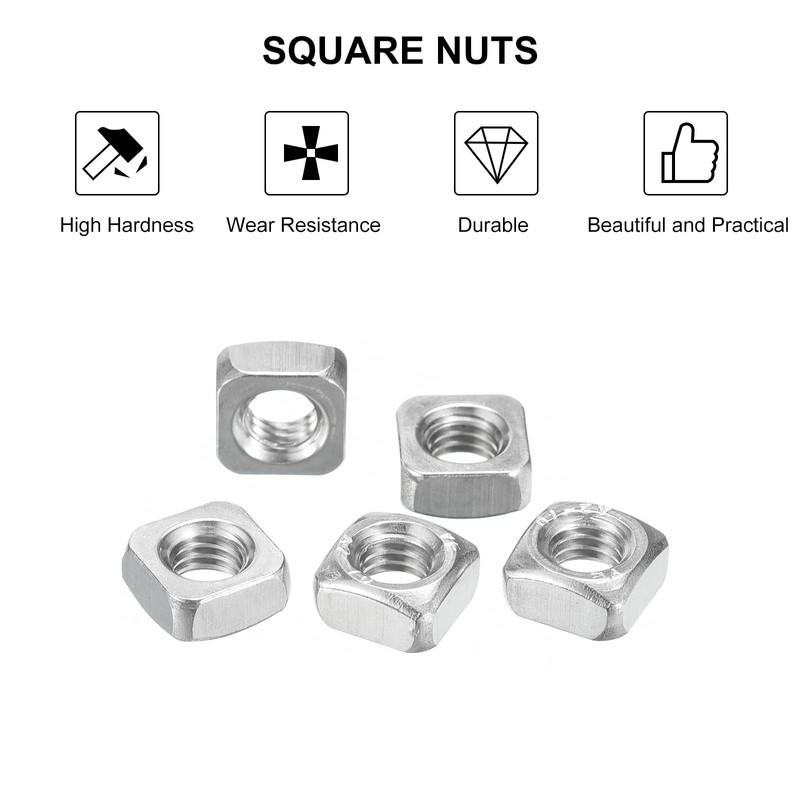 sourcing map M6-1x5 Square Nuts, 304 Stainless Steel Coarse Thread