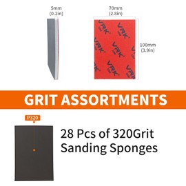 VRKET 28 Pcs 320 Grit Sanding Sponge,Ultra Fine Sandpaper,Soft Foam Hand Sander Block Wet Dry Sanding Pads for Automobile Wood Furniture Metal Drywall Polishing