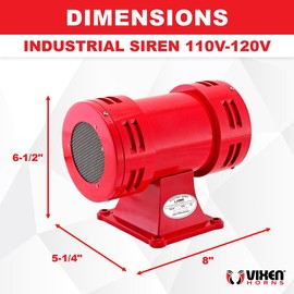 Vixen Horns Loud Air Raid Siren - Industrial Alarm Heavy Duty Electric Motor 120V, Fire Tornado Siren Horn (Omnidirectional, 116 dB, Range 1600 ft)