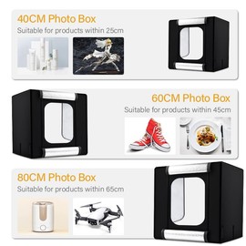 REFLEX CAMERA 80×80×80cm (31.5×31.5×31.5in) LED Light Box Photo Studio | 270 LED Beads 5500K | Foldable Portable Shooting Tent with 3 PVC Backdrops for Professional Product Photography