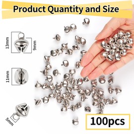 Pack of 100 bells, small bells with eyelet, mini bells for crafts, jewellery, festival decoration, pet bells Christmas (12 mm)