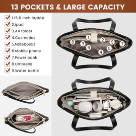 LOVEVOOK Laptop Bag for Women 17 inch,Diamond Quilted Work Tote Bags Womens Laptop Tote Bag Computer Shoulder Bags,Stylish Travel Tote Bag Laptop Purse Briefcase Handbag with Clutch Purse,Dark Green