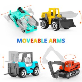 17 Metal Construction Vehicles Toys, Hot Small Excavator Wheels Cars Mini Construction Trucks Toys for Boys Kids Toddlers Birthday Gifts Christmas Stocking Stuffers Cake Decorations Party Favors